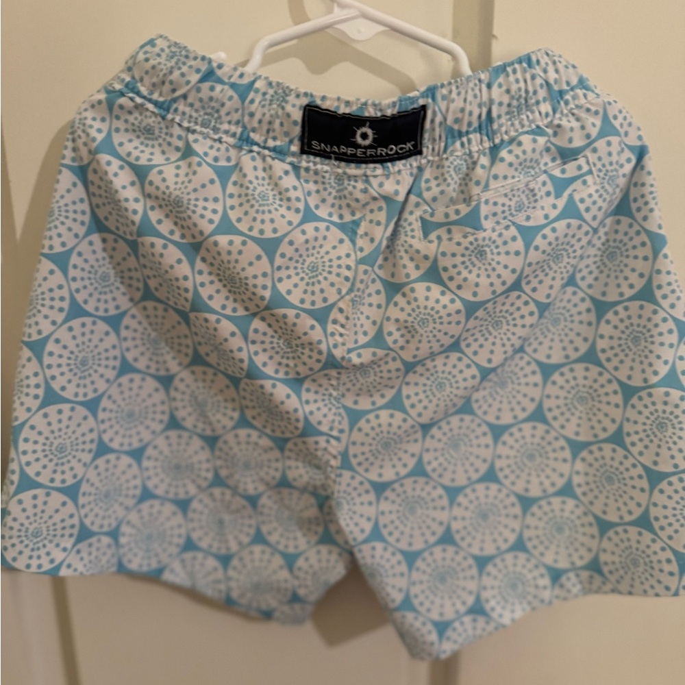 Boys Snapper rock, blue, and white medallion swim trunk